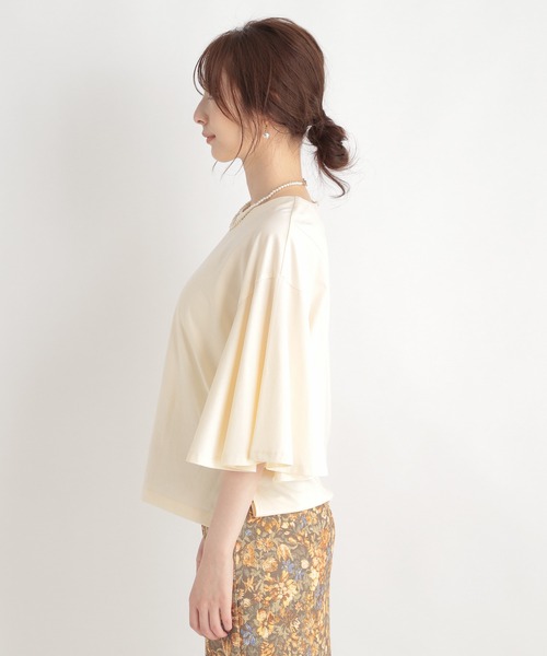 Andemiu（アンデミュウ）の「ソデフレアＴ219780（Tシャツ/カットソー・レディース・チャコールグレー/オフホワイト/ピンク/モカ・FREE）」の7枚目の写真