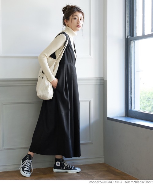 coca（coca）（コカ）の「2WAYマキシ丈ジャンパースカート（ワンピース・レディース・ブラック/ベージュ・SHORT/LONG）」の6枚目の写真