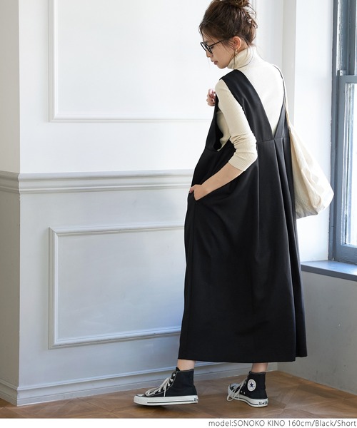 coca（coca）（コカ）の「2WAYマキシ丈ジャンパースカート（ワンピース・レディース・ブラック/ベージュ・SHORT/LONG）」の4枚目の写真