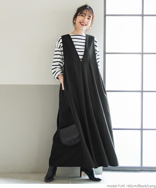 coca（coca）（コカ）の「2WAYマキシ丈ジャンパースカート（ワンピース・レディース・ブラック/ベージュ・SHORT/LONG）」の9枚目の写真