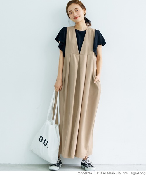 coca（coca）（コカ）の「2WAYマキシ丈ジャンパースカート（ワンピース・レディース・ブラック/ベージュ・SHORT/LONG）」の18枚目の写真