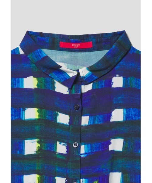 Design Tshirts Store graniph（デザイン　ティーシャツ　ストア　グラニフ）の「プラッド｜サイドギャザーワイドシャツワンピース（シャツワンピース・レディース・ブルー・FREE）」の8枚目の写真