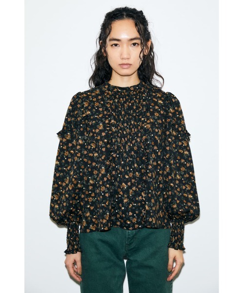 moussy - 今季新作♡MOUSSY FOIL PRINT FRILL ブラウス♡ブラック MOUSSY（マウジー）の「FOIL PRINT FRILL ブラウス（シャツ