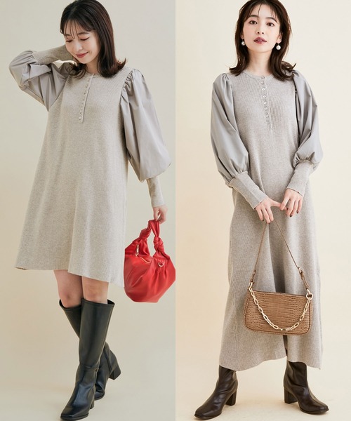 セール これ1枚で様になる ボリュームスリーブ釦アクセントaラインニットワンピース ワンピース Vis ビス のファッション通販 Zozotown