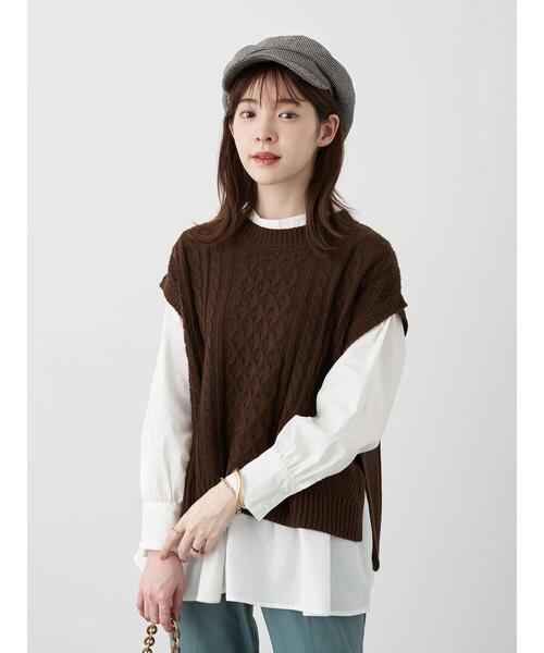 earth music&ecology（アースミュージックアンドエコロジー）の「SET2点 ケーブルベスト+ブラウス　＊（シャツ/ブラウス・レディース・ブラック/ブラウン/ブルー/ホワイト系その他2・FREE）」の6枚目の写真