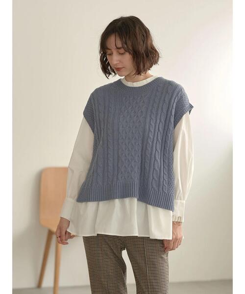 earth music&ecology（アースミュージックアンドエコロジー）の「SET2点 ケーブルベスト+ブラウス　＊（シャツ/ブラウス・レディース・ブラック/ブラウン/ブルー/ホワイト系その他2・FREE）」の7枚目の写真