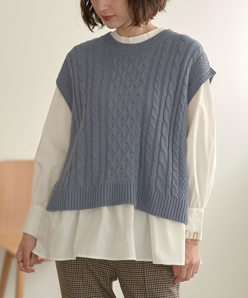 earth music&ecology（アースミュージックアンドエコロジー）の「SET2点 ケーブルベスト+ブラウス　＊（シャツ/ブラウス・レディース・ブラック/ブラウン/ブルー/ホワイト系その他2・FREE）」の4枚目の写真