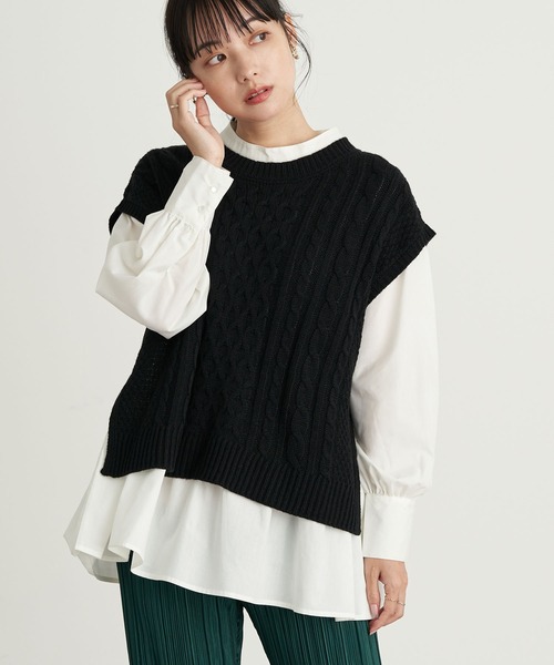 earth music&ecology（アースミュージックアンドエコロジー）の「SET2点 ケーブルベスト+ブラウス　＊（シャツ/ブラウス・レディース・ブラック/ブラウン/ブルー/ホワイト系その他2・FREE）」の3枚目の写真