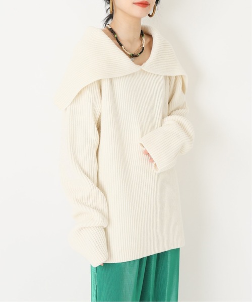 CITYSHOP（シティーショップ）の「AZE BIG COLLAR：ニット（ニット/セーター・レディース・ホワイト/ネイビー・FREE）」の2枚目の写真