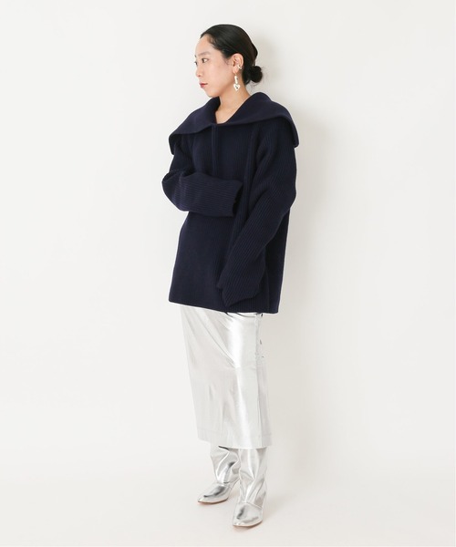 CITYSHOP（シティーショップ）の「AZE BIG COLLAR：ニット（ニット/セーター・レディース・ホワイト/ネイビー・FREE）」の9枚目の写真