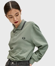 フレッドペリー 長袖ポロシャツ Mサイズ グリーン系 トルコ製 FRED PERRY フレッドペリー 無地 長袖ポロシャツ