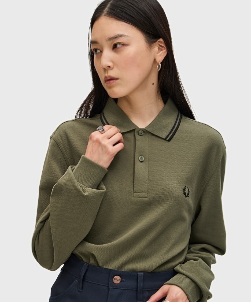フレッドペリー 長袖ポロシャツ グリーン トルコ製 FRED PERRY フレッドペリー 無地 長袖ポロシャツ