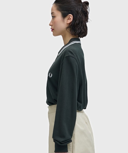 フレッドペリー　長袖　ポロシャツ　M3636 S 緑　白　ナイトグリーン FRED PERRY（フレッドペリー） 長袖ポロシャツ メンズ M3636_LS TWIN