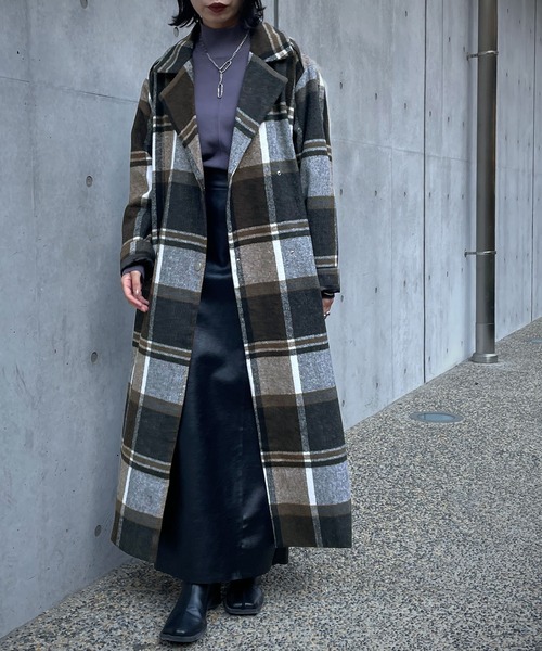 &g'aime(アンジェム)の「【&g'aime】チェックチェスターコート(チェスターコート・レディース・ブラック/ネイビー・FREE)」の3枚目の写真