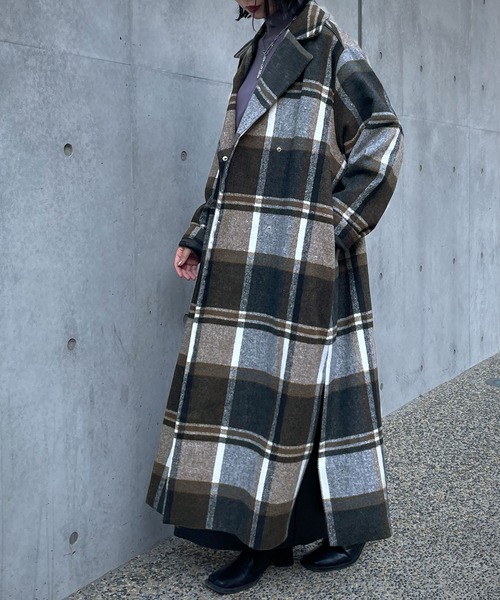 &g'aime(アンジェム)の「【&g'aime】チェックチェスターコート(チェスターコート・レディース・ブラック/ネイビー・FREE)」の6枚目の写真