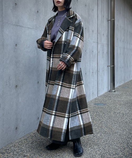 &g'aime(アンジェム)の「【&g'aime】チェックチェスターコート(チェスターコート・レディース・ブラック/ネイビー・FREE)」の5枚目の写真