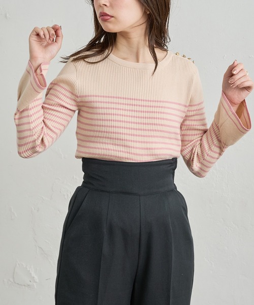 natural couture（ナチュラルクチュール）の「【WEB限定カラー有り】袖口フレア配色リブニット（ニット/セーター・レディース・その他1/その他3/ブラック/その他2/ベージュ/その他4・FREE）」の5枚目の写真