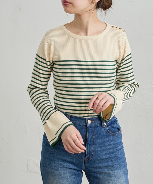 natural couture（ナチュラルクチュール）の「【WEB限定カラー有り】袖口フレア配色リブニット（ニット/セーター・レディース・その他1/その他3/ブラック/その他2/ベージュ/その他4・FREE）」の6枚目の写真