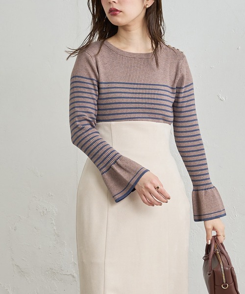 natural couture（ナチュラルクチュール）の「【WEB限定カラー有り】袖口フレア配色リブニット（ニット/セーター・レディース・その他1/その他3/ブラック/その他2/ベージュ/その他4・FREE）」の16枚目の写真