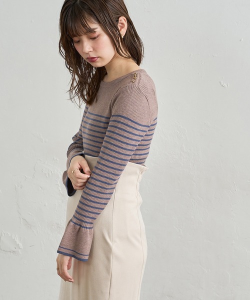 natural couture（ナチュラルクチュール）の「【WEB限定カラー有り】袖口フレア配色リブニット（ニット/セーター・レディース・その他1/その他3/ブラック/その他2/ベージュ/その他4・FREE）」の19枚目の写真