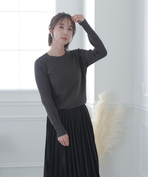 セール】ラウンドネックリブニット（ニット/セーター）｜ElegChic