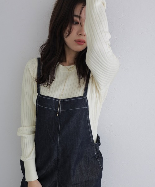 ElegChic(エレグシック)の「ラウンドネックリブニット(ニット/セーター・レディース・ブラック/ダークグリーン/ボルドー/杢グレー/グレイッシュベージュ/オフホワイト・MEDIUM/X-LARGE/XXX-LARGE)」の2枚目の写真