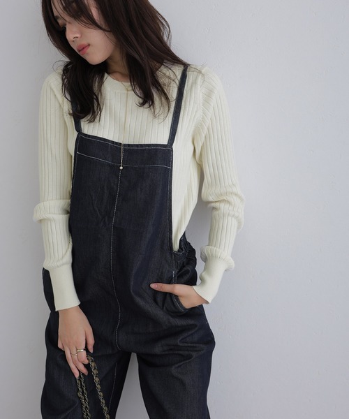 ElegChic(エレグシック)の「ラウンドネックリブニット(ニット/セーター・レディース・ブラック/ダークグリーン/ボルドー/杢グレー/グレイッシュベージュ/オフホワイト・MEDIUM/X-LARGE/XXX-LARGE)」の14枚目の写真