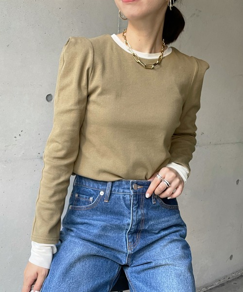 DouDou(ドゥドゥ)の「タックショルダーリブプルオーバー(Tシャツ/カットソー・レディース・ブラック/オリーブ/アイボリー・FREE)」の10枚目の写真