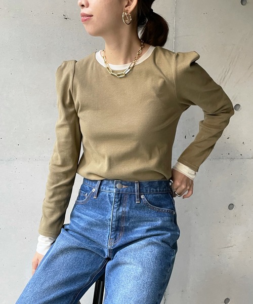 DouDou(ドゥドゥ)の「タックショルダーリブプルオーバー(Tシャツ/カットソー・レディース・ブラック/オリーブ/アイボリー・FREE)」の11枚目の写真