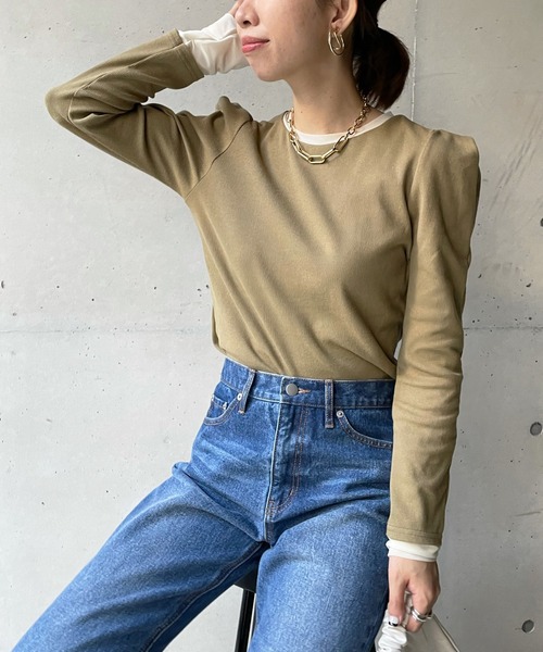 DouDou(ドゥドゥ)の「タックショルダーリブプルオーバー(Tシャツ/カットソー・レディース・ブラック/オリーブ/アイボリー・FREE)」の12枚目の写真