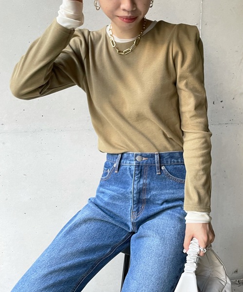 DouDou(ドゥドゥ)の「タックショルダーリブプルオーバー(Tシャツ/カットソー・レディース・ブラック/オリーブ/アイボリー・FREE)」の14枚目の写真