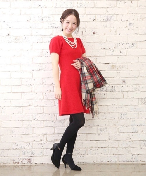 Chico（チコ）の「半袖アンゴラニット（チュニック・レディース・グレー/レッド/ブラック・FREE）」の3枚目の写真