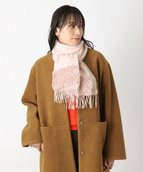 セール】【WEB限定】ウール100％ フェイクファー付きマフラー  