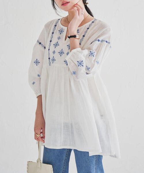 coen（コーエン）の「インドコットン刺繍チュニック（シャツ/ブラウス・レディース・ケリー/オフホワイト・MEDIUM/LARGE）」の2枚目の写真