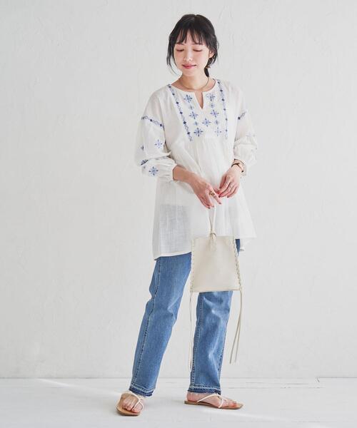 coen（コーエン）の「インドコットン刺繍チュニック（シャツ/ブラウス・レディース・ケリー/オフホワイト・MEDIUM/LARGE）」の6枚目の写真