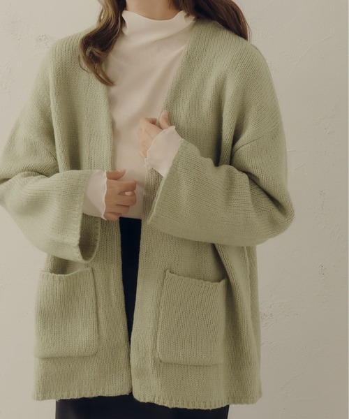 fupel（フぺル）の「オーバーニットジャケットカーディガン（カーディガン/ボレロ・レディース・ライトグリーン/ライトベージュ・SMALL/MEDIUM）」の2枚目の写真