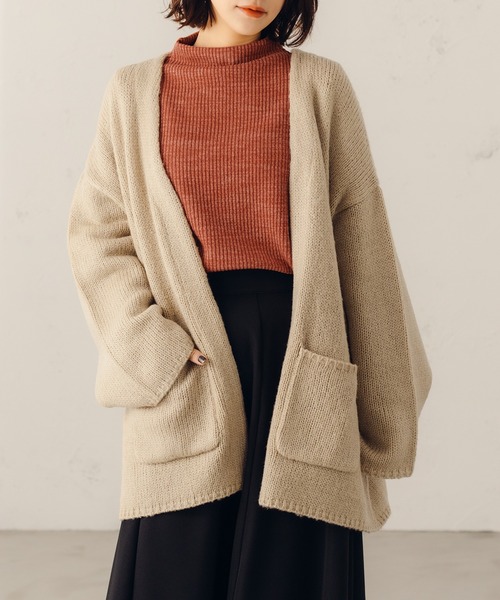 fupel（フぺル）の「オーバーニットジャケットカーディガン（カーディガン/ボレロ・レディース・ライトグリーン/ライトベージュ・SMALL/MEDIUM）」の4枚目の写真