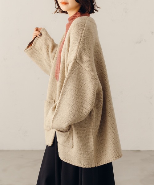 fupel（フぺル）の「オーバーニットジャケットカーディガン（カーディガン/ボレロ・レディース・ライトグリーン/ライトベージュ・SMALL/MEDIUM）」の5枚目の写真