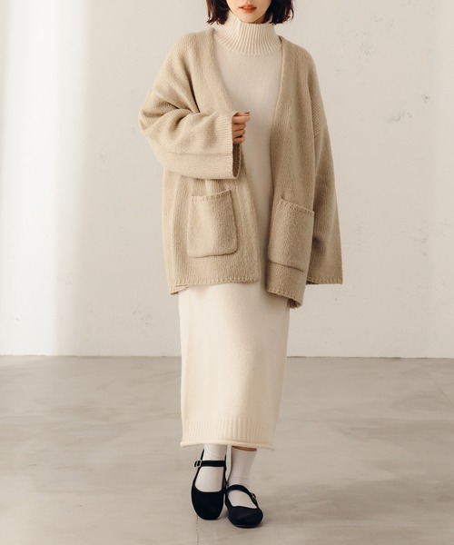 fupel（フぺル）の「オーバーニットジャケットカーディガン（カーディガン/ボレロ・レディース・ライトグリーン/ライトベージュ・SMALL/MEDIUM）」の16枚目の写真