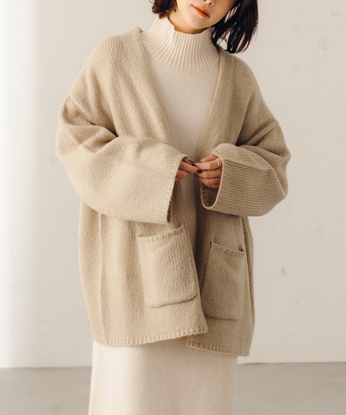 fupel（フぺル）の「オーバーニットジャケットカーディガン（カーディガン/ボレロ・レディース・ライトグリーン/ライトベージュ・SMALL/MEDIUM）」の8枚目の写真