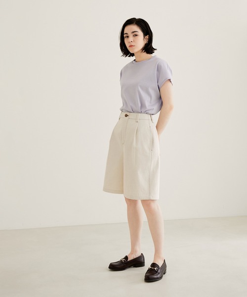 SALON adam et rope'（サロン アダム エ ロペ）の「【サステナブル】リサイクルデニムショートパンツ（デニムパンツ・レディース・グレー/オフホワイト・S/M）」の5枚目の写真