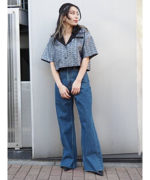 EVRIS（エヴリス）の「ジャガードショートレングスシャツ（シャツ/ブラウス・レディース・カーキ/ブラック・FREE）」の10枚目の写真