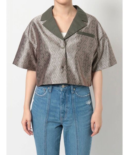 EVRIS（エヴリス）の「ジャガードショートレングスシャツ（シャツ/ブラウス・レディース・カーキ/ブラック・FREE）」の8枚目の写真