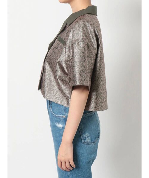 EVRIS（エヴリス）の「ジャガードショートレングスシャツ（シャツ/ブラウス・レディース・カーキ/ブラック・FREE）」の7枚目の写真