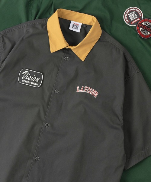 VISION STREET WEAR（ヴィジョンストリートウェア）の「【VISION STREET  WEAR/ヴィジョンストリートウェア】 ビッグシルエット クレリックワッペンシャツ/半袖シャツ（シャツ/ブラウス・レディース・アイボリー/グリーン/チャコールグレー・M/XL/L）」の2枚目の写真