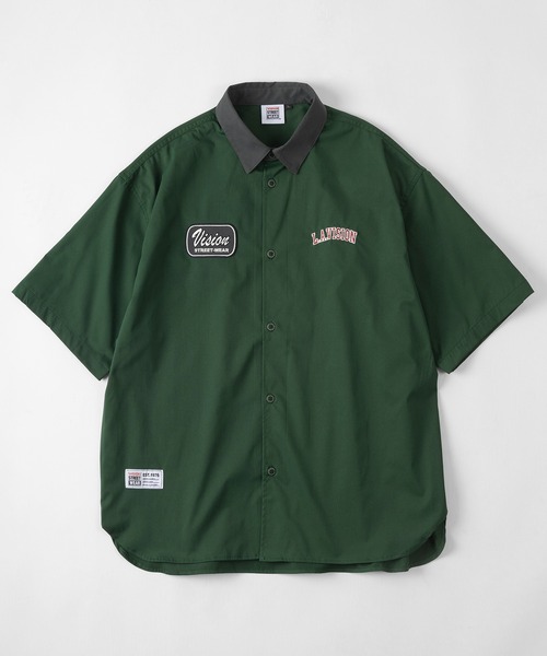 VISION STREET WEAR（ヴィジョンストリートウェア）の「【VISION STREET  WEAR/ヴィジョンストリートウェア】 ビッグシルエット クレリックワッペンシャツ/半袖シャツ（シャツ/ブラウス・レディース・アイボリー/グリーン/チャコールグレー・M/XL/L）」の4枚目の写真