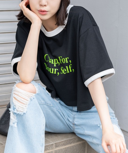 WEGO（ウィゴー）の「WEGO/グラフィックショートリンガーT（Tシャツ/カットソー・レディース・ホワイト/グリーン/ブラック系その他/その他2/グリーン系その他/その他1/その他3/その他4/その他5・SMALL/MEDIUM）」の9枚目の写真
