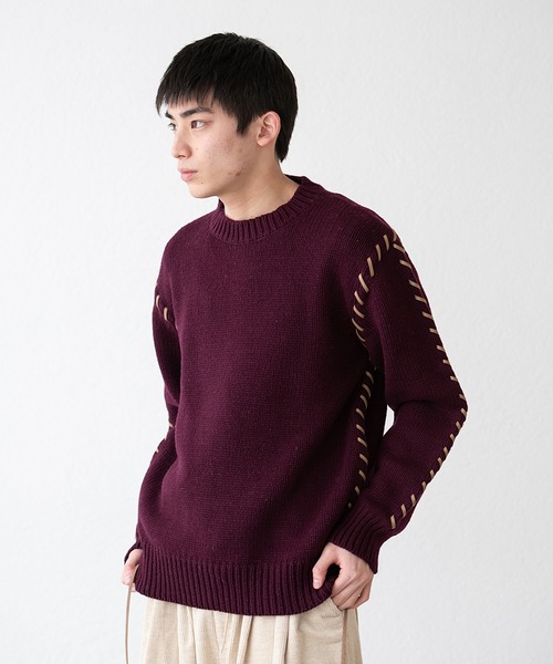 DISCOVERED（ディスカバード）の「DISCOVERED ディスカバード / LOOPING KNIT スエードテープルーピングニット ビッグシルエットセーター / DC-AW22-KN-03（ニット/セーター・メンズ・グレー/バーガンディー/ブラック・1/3/2）」の3枚目の写真