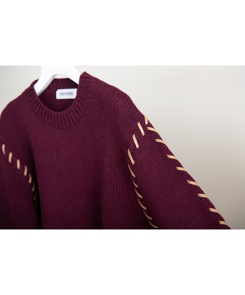DISCOVERED（ディスカバード）の「DISCOVERED ディスカバード / LOOPING KNIT スエードテープルーピングニット ビッグシルエットセーター / DC-AW22-KN-03（ニット/セーター・メンズ・グレー/バーガンディー/ブラック・1/3/2）」の9枚目の写真