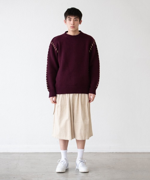 DISCOVERED（ディスカバード）の「DISCOVERED ディスカバード / LOOPING KNIT スエードテープルーピングニット ビッグシルエットセーター / DC-AW22-KN-03（ニット/セーター・メンズ・グレー/バーガンディー/ブラック・1/3/2）」の5枚目の写真